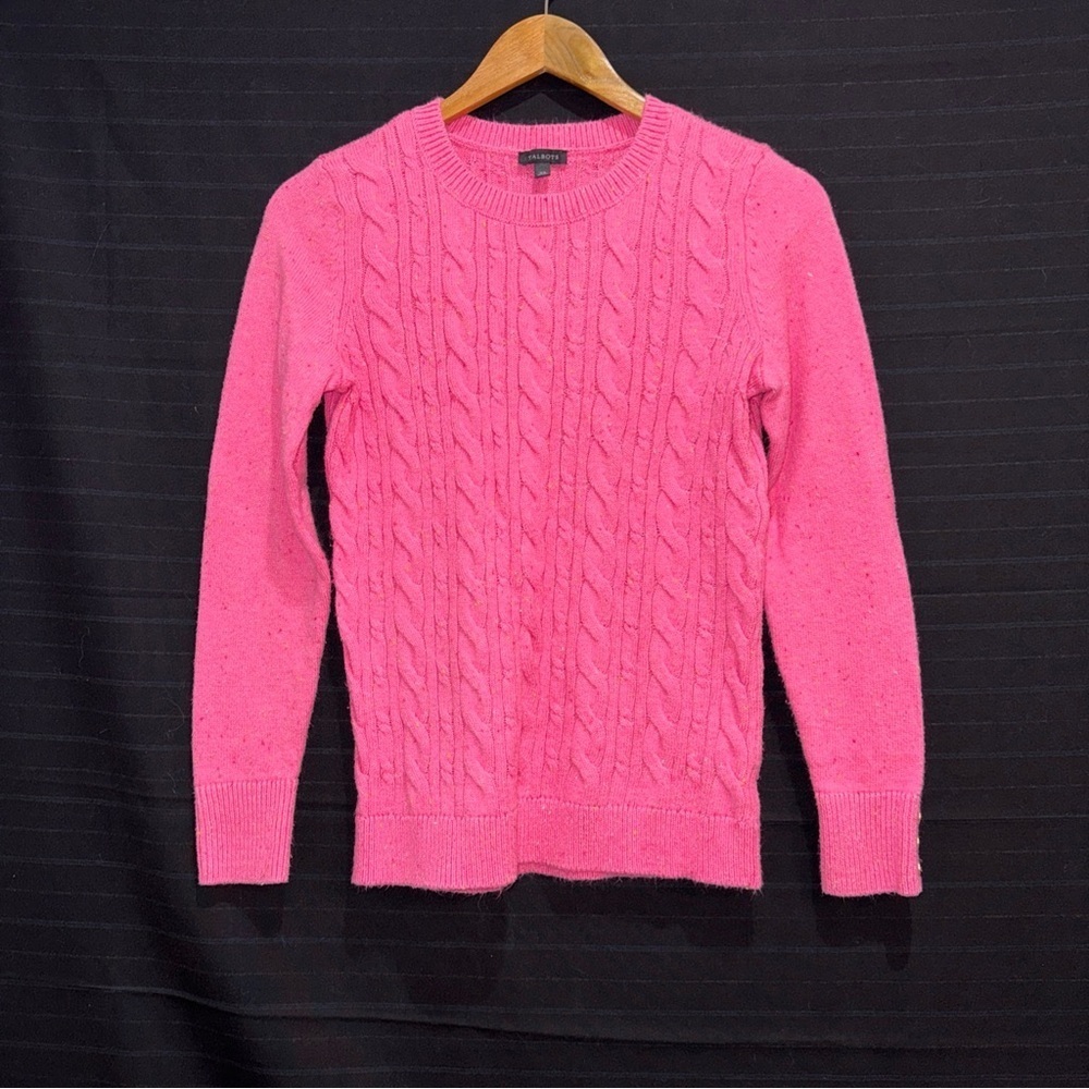 Talbots Pink Speckled Cable Knit Long Sleeve Sweater Womens XS Pullover Preppy